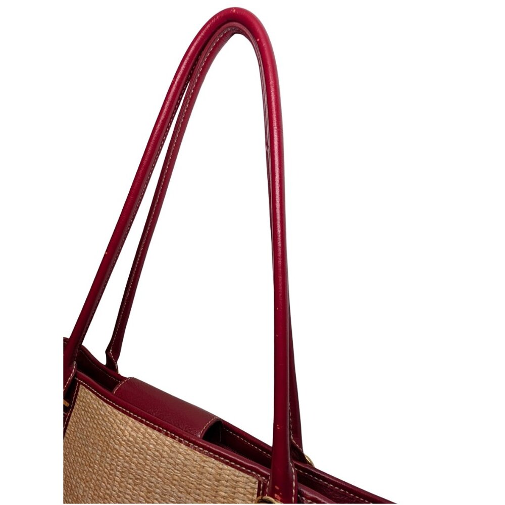 Maxx New York Women’s Raffia Straw Red Leather Large Tote Shoulder Handbag Boho - Picture 14 of 16